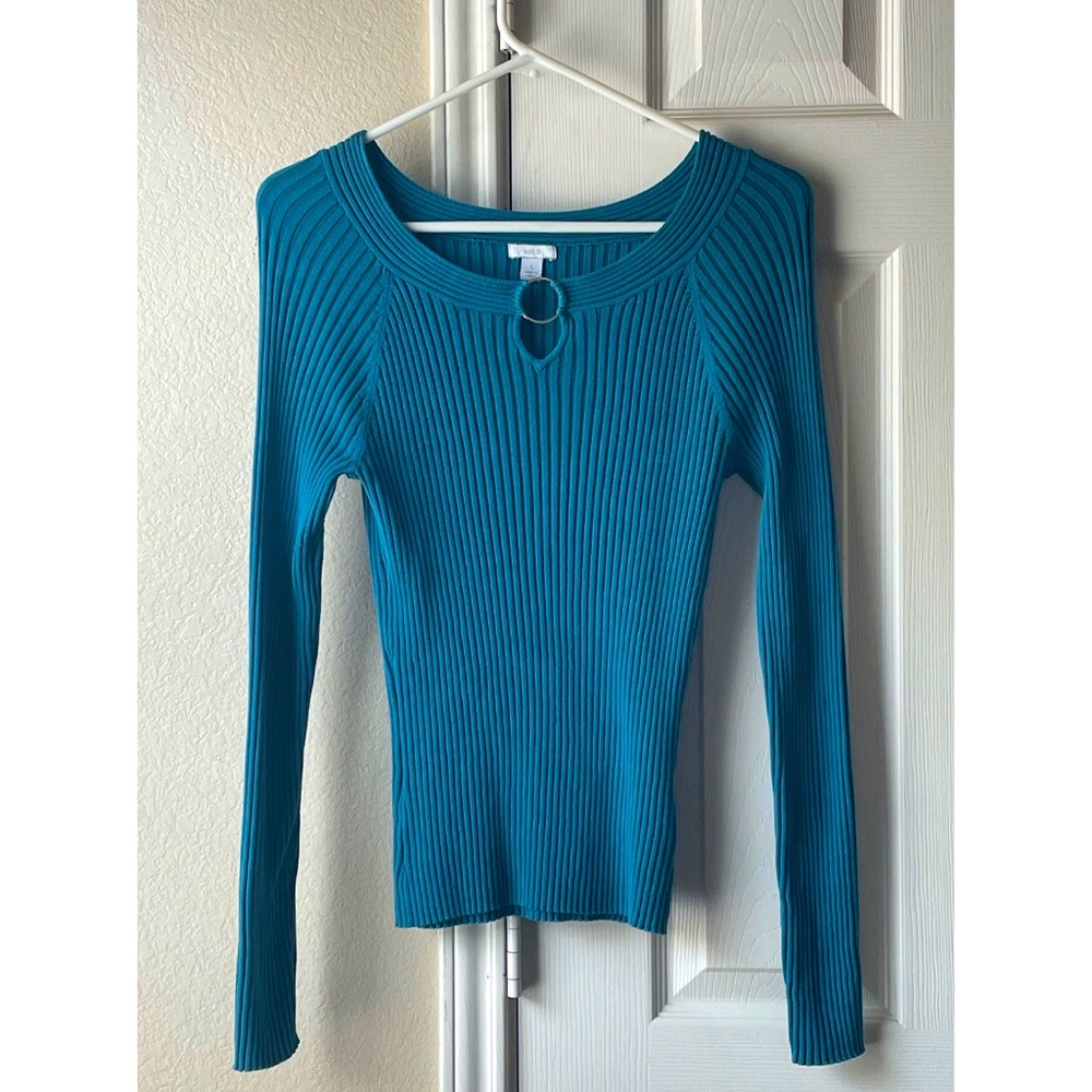 2/$12 Apt.9 NWOT Long-Sleeve Sweater Blouse with Metal Ring - Teal